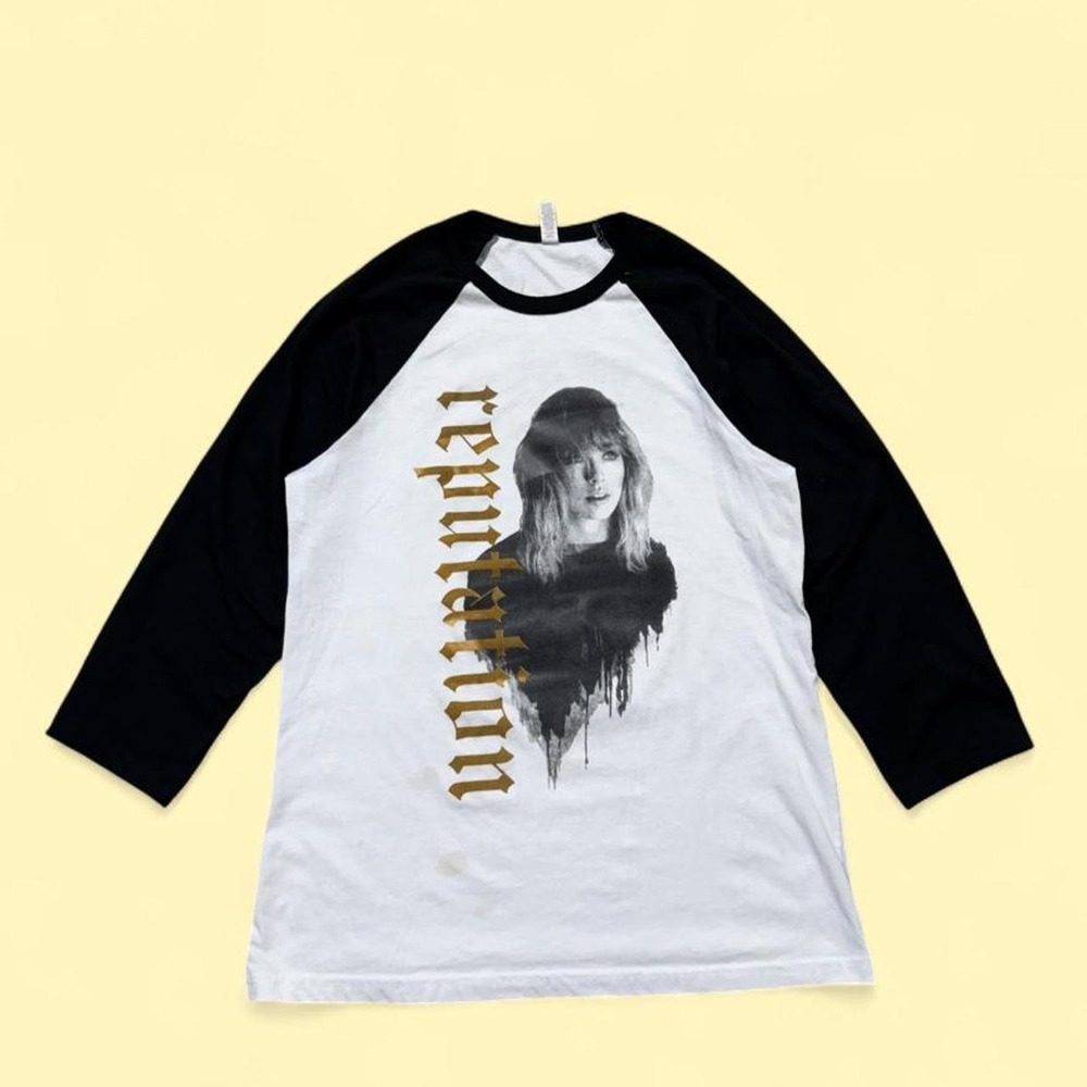 Taylor Swift Reputation Stadium Tour 2017 Baseball Tee Black White Gold Medium